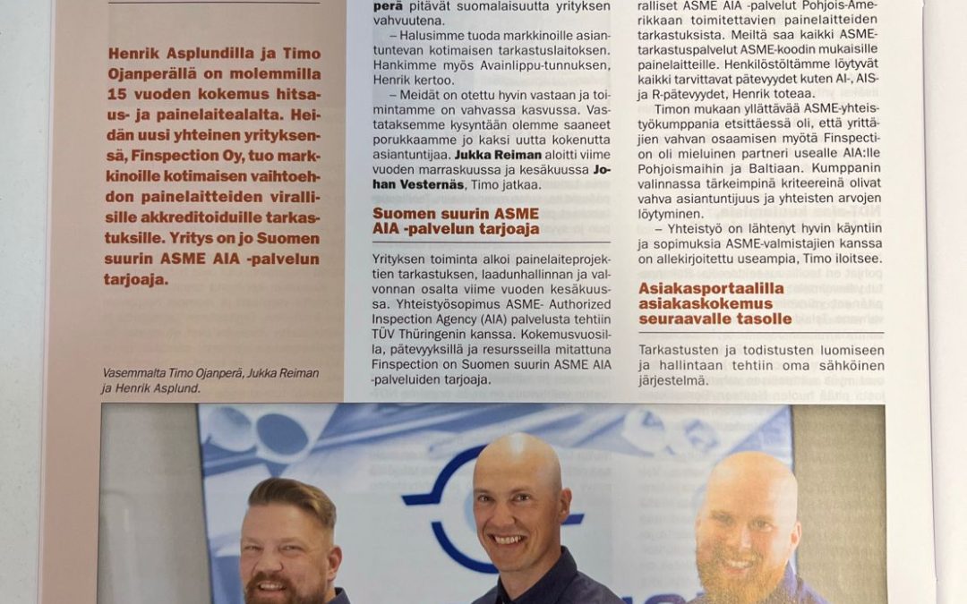 Hitsaustekniikka lehden julkaisu Finspectionin alkutaipaleesta