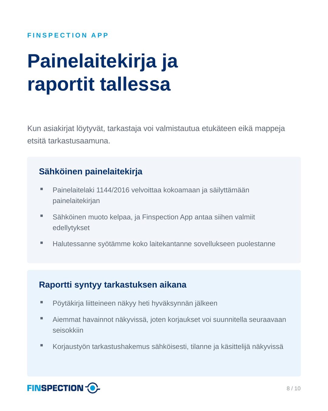 Finspection App: sähköinen painelaitekirja ja raportit